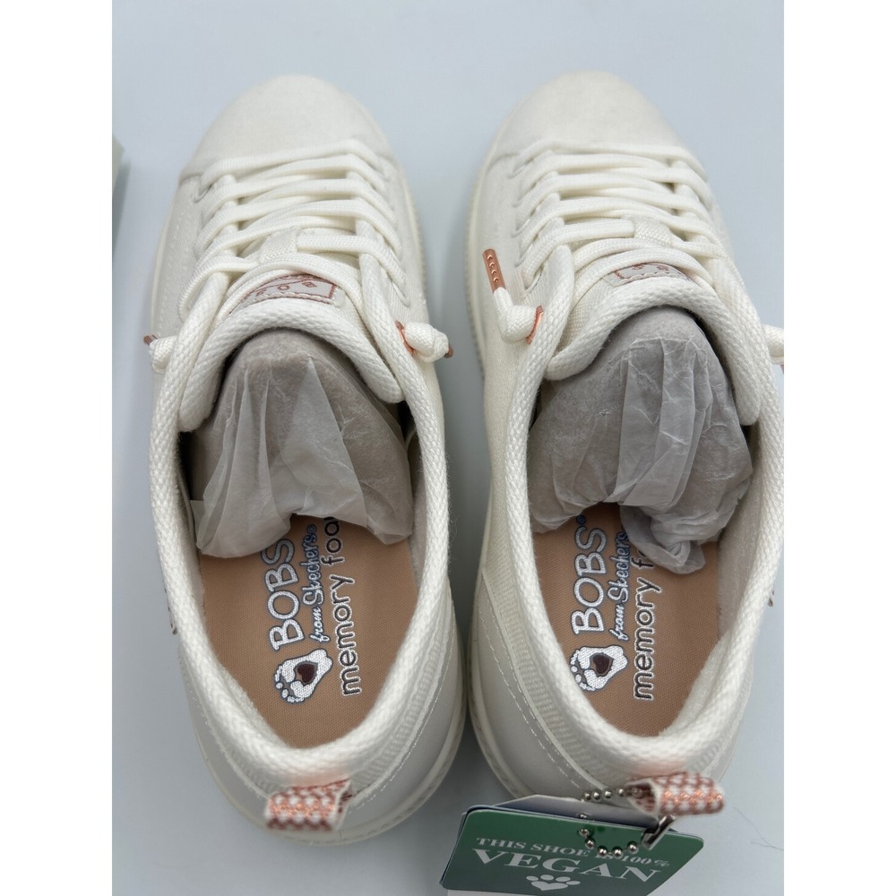 Skechers Bobs B Cute Platform Sneakers Off White Canvas Rose Gold Vegan Size 8 - Picture 5 of 8